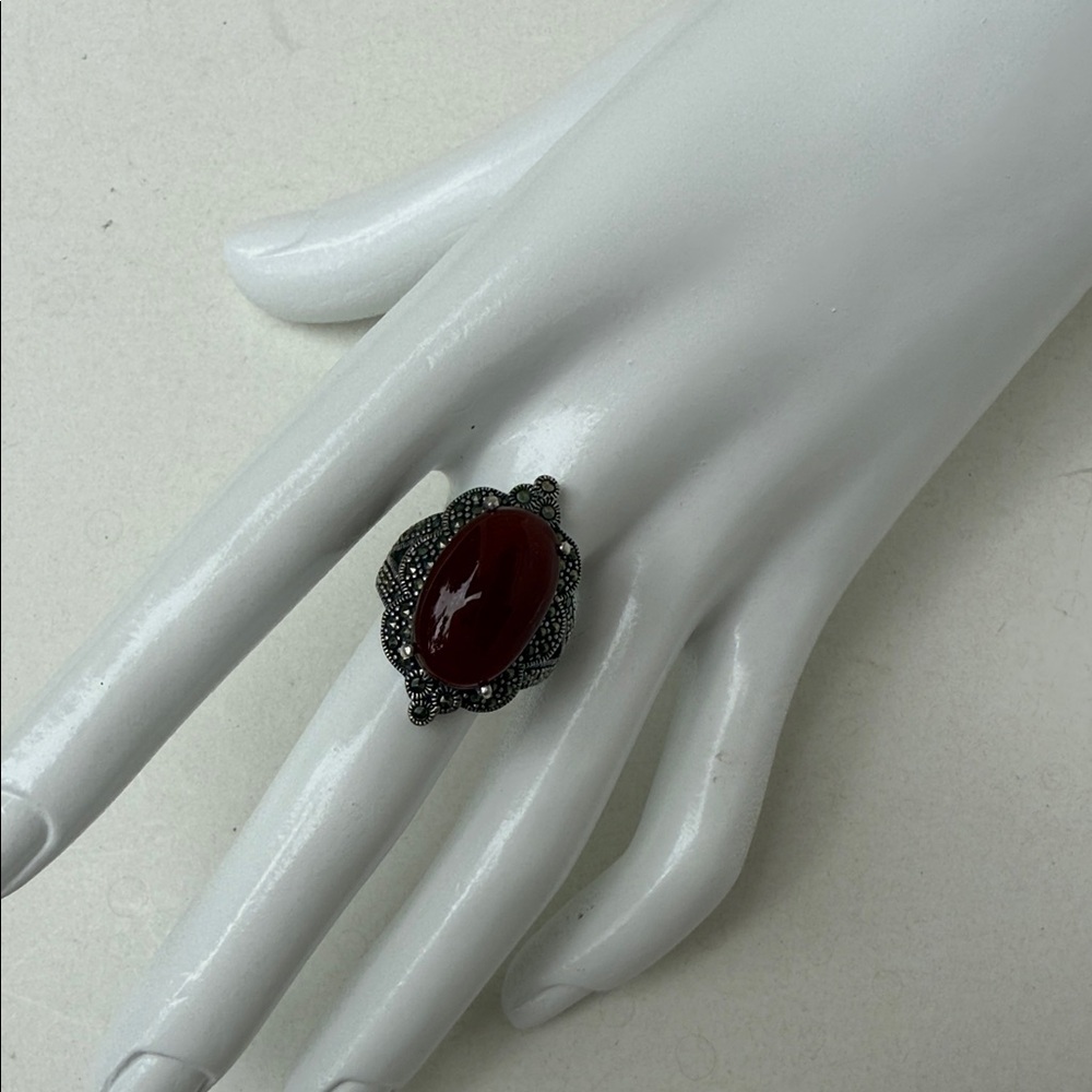 Elegant Carnelian and Sterling Silver Women's Ring, size 9